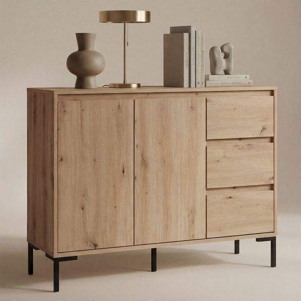 Newroom Sideboard Artisan Eiche 120 cm, Wildeiche Sideboard Vintage Industrial Highboard Anrichte Wohnzimmer