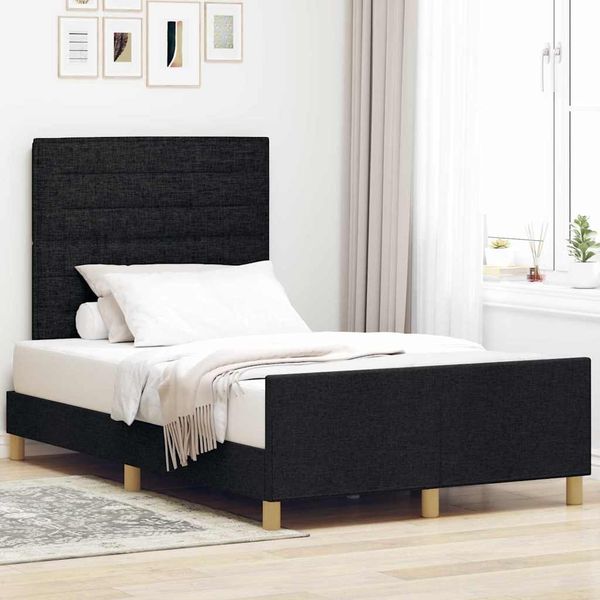 vidaXL Bettgestell mit Kopfteil Schwarz 120 x 190 cm Stoff 3344636