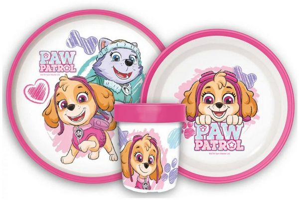 PAW PATROL Kindergeschirr-Set Paw Patrol Skye Everest Kinder Geschirr-Set 3 teilig (3-tlg), 1 Personen, Kunststoff, Becher Teller Schüssel