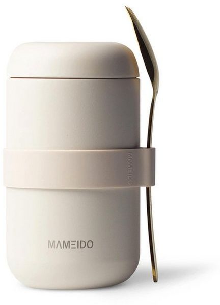 MAMEIDO Thermobehälter, Edelstahl, Kunststoff, Silikon, auslaufsicher mit Deckel und Gabel-Löffel-Besteck in 500 ml & 800 ml