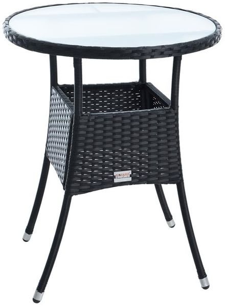 Beistelltisch Tisch Polyrattan Gartentisch Rattan Balkontisch Rund Schwarz