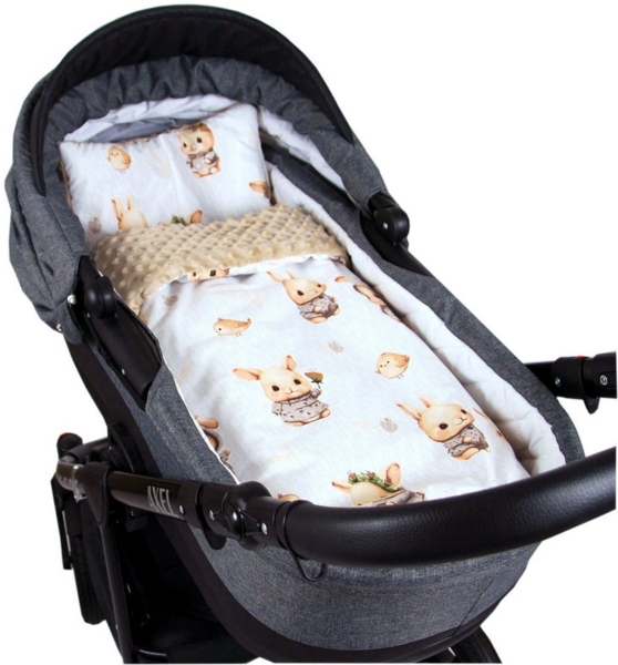 Kinderdecke BABYLUX Babydecke MINKY 2Set Kuscheldecke Decke 75 x 60cm Kinderwagen, BabyLux, MP150 - Beige + Häschen