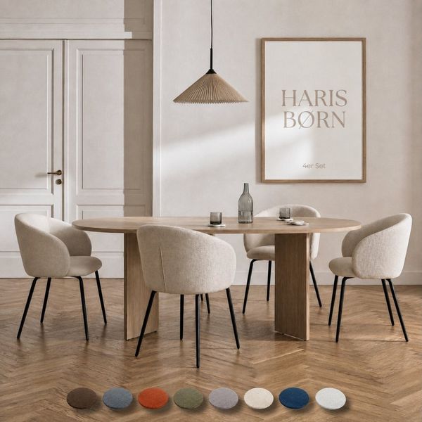 Haris Børn Esszimmerstuhl mit Armlehnen - Hochwertige Polsterstühle für Esszimmer (Set, 4 St), Premium Esszimmer Stühle & Wohnzimmer Stühle