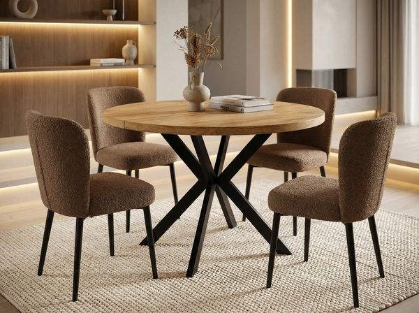 WFL GROUP Esstisch Valeo ausziehbar rund industrial mit schwarzen Metallbeinen (MADE IN EU, erhältlich in zwei Größen – 100/120 cm, ausziehbar auf 180/200 cm), platzsparender Tisch in Holzoptik für Küche, Esszimmer oder Wohnzimmer