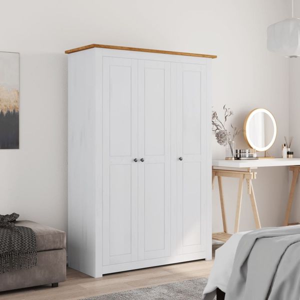 vidaXL Kleiderschrank 3-Türig Weiß 118×50×171,5 cm Kiefer Panama Serie 282663