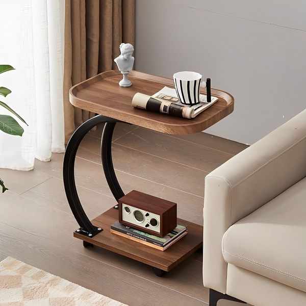BlingBin Beistelltisch 3-stufiger Beistelltisch mit 4 Rädern, Höhenverstellbarer Kaffeetisch (1er Set, 1-St, Produktabmessungen: 80*40*65-91cm), 360 ° Drehbarer C-förmiger Teetisch für Wohnzimmer Arbeitszimmer