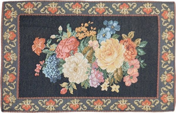 matches21 HOME & HOBBY Tischdecke Tischdecke Gobelin Blüten Bordüre gewebt schwarz 130x170 cm (1-tlg)