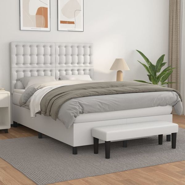 vidaXL Boxspringbett mit Matratze Weiß 140x190 cm Kunstleder 3137660