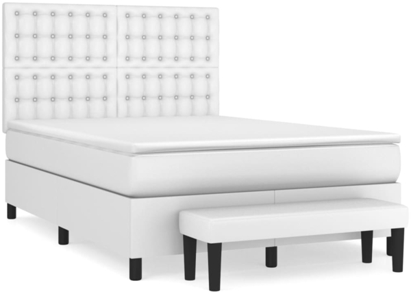 vidaXL Boxspringbett mit Matratze Weiß 140x190 cm Kunstleder 3137660
