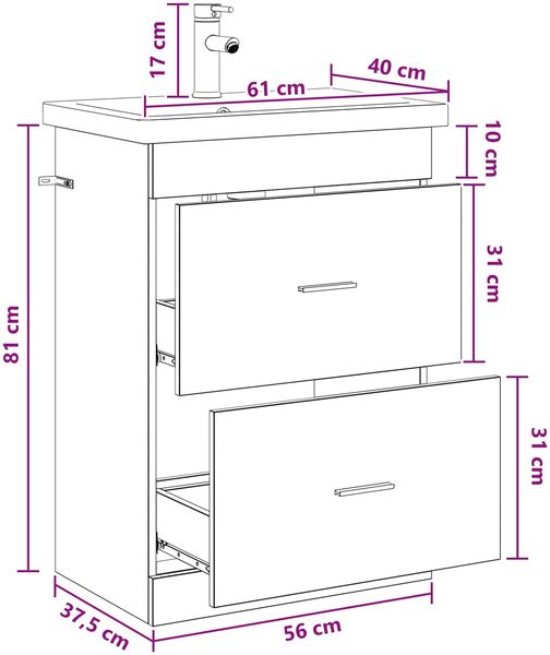 vidaXL Badezimmermöbel-Set Artisan-Eiche 61 x 40 x 84,5 cm 3404373 Bild 12