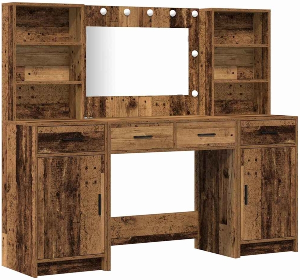 vidaXL Schminktisch Set mit Schubladen 3 pcs Altholz Holzwerkstoff 3334288