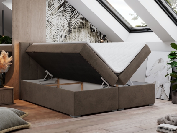 Boxspringbett, Matratze und Topper, zwei Bettkästen - LOPE - 160x200cm - Braun Velours - H3 Bild 2