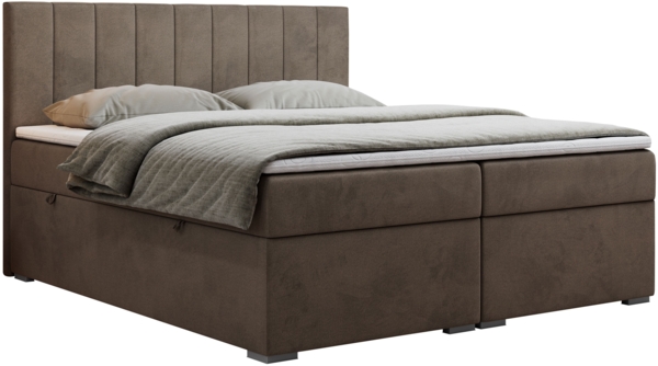 Boxspringbett, Matratze und Topper, zwei Bettkästen - LOPE - 160x200cm - Braun Velours - H3 Bild 3