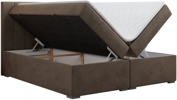 Boxspringbett, Matratze und Topper, zwei Bettkästen - LOPE - 160x200cm - Braun Velours - H3 Bild 4
