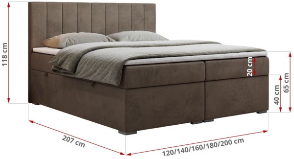 Boxspringbett, Matratze und Topper, zwei Bettkästen - LOPE - 160x200cm - Braun Velours - H3 Bild 5