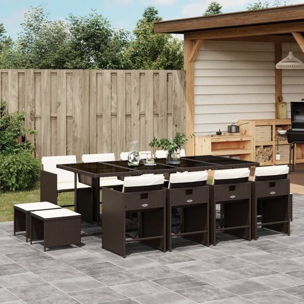 vidaXL 13-tlg. Garten-Essgruppe mit Kissen Braun Poly Rattan 3211161