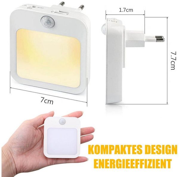 Jibenhome LED Steckdosenleuchte Nachtlicht 3 Modi (EIN/AUTO/AUS) mit Bewegungsmelder, Plug-in, Warmweiß, LED fest integriert