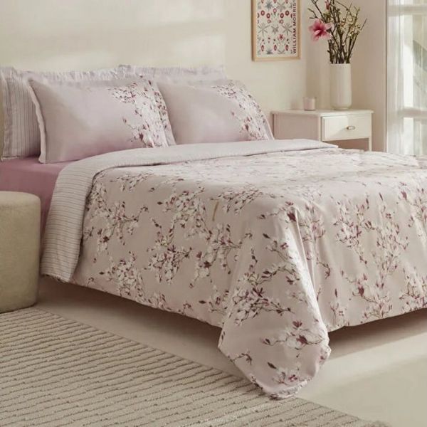 Karaca Bettwäsche Pesla Bettwäsche-Set aus 100 % Baumwoll-Satin, Doppelbett, Rosa