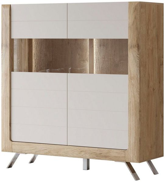 Leonique Highboard Kasai, Höhe 136,5 cm, 2 Türen mit Glaseinsatz