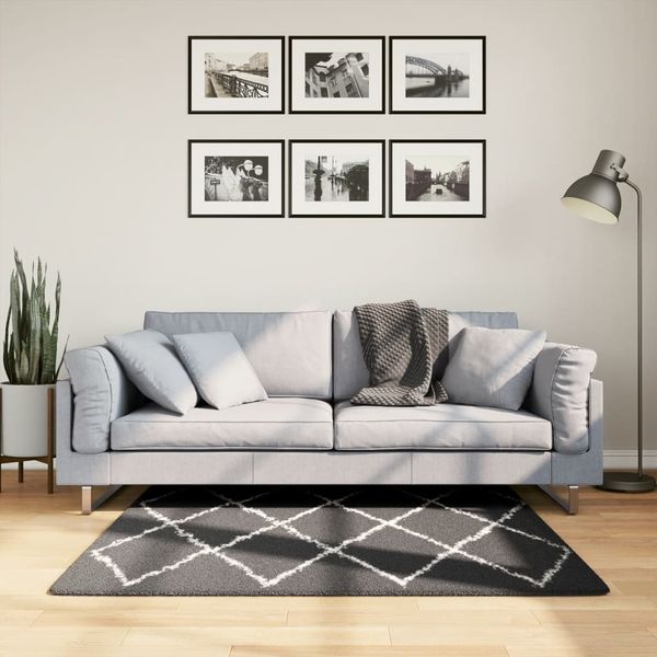 vidaXL Teppich Shaggy Hochflor Modern Schwarz und Creme 120x120 cm 375409
