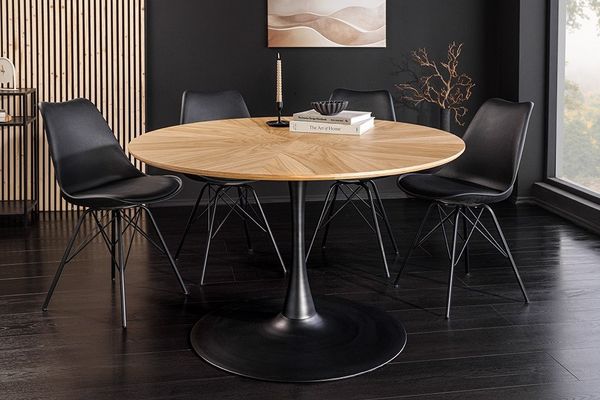 riess-ambiente Esstisch ATELIER 120cm schwarz/natur - Eiche, Metall, Säulenfuß, 4 Personen (Einzelartikel, 1-St), furnierter Bistrotisch - ideal für Küche, Esszimmer, Wohnzimmer & Büro