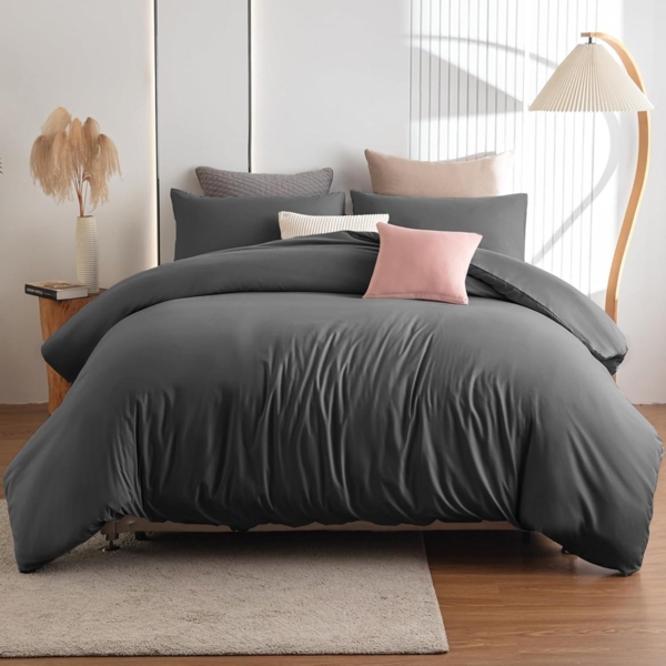 Soifox Bettwäsche 220x240 Anthrazit Mikrofaser Set