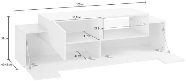 Dmora TV-Schrank Andris, niedriges Wohnzimmer-Sideboard, Fernsehständer-Basis, 100 % Made in Italy, 160 x 45 x 51 cm, glänzendes Weiß und Schiefer, Bild 3