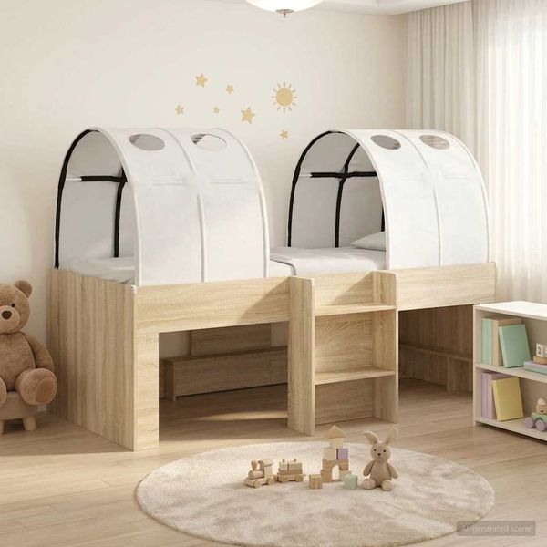 vidaXL Bett mit Tunnel 3 Stk. Sonoma-Eiche und Weiß Holzwerkstoff 3423557
