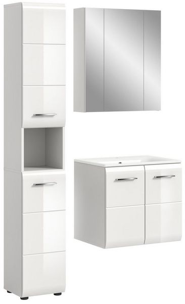 INOSIGN Badezimmer-Set, (Set, 4-St), Florenz, Badkombination 4-tlg, Weiß hochglanz, inkl. Waschbecken