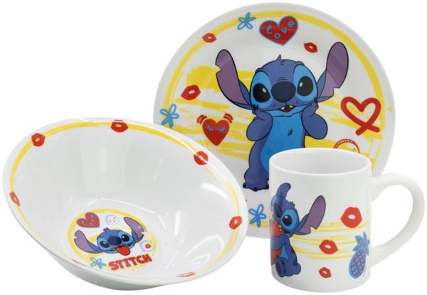 Geschirrset Tasse, Schüssel u. Teller für Kinder verschiedene Motive 3 tlg. Stitch
