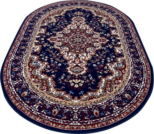 my home Teppich Oriental, Made in Belgium, oval, Höhe: 7 mm, Orient-Optik, mit Bordüre, Kurzflor, pflegeleicht, elegant