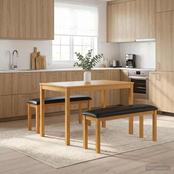 vidaXL Esstischbank 95 x 32 x 45 cm Massivholz Eiche Schwarz 42039173