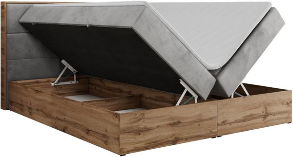 Boxspringbett mit Kopfteil und Topper, Polsterbett - ALBERO 2 - 180 x 200 cm - Hellgrau Velours - H4 Bild 5
