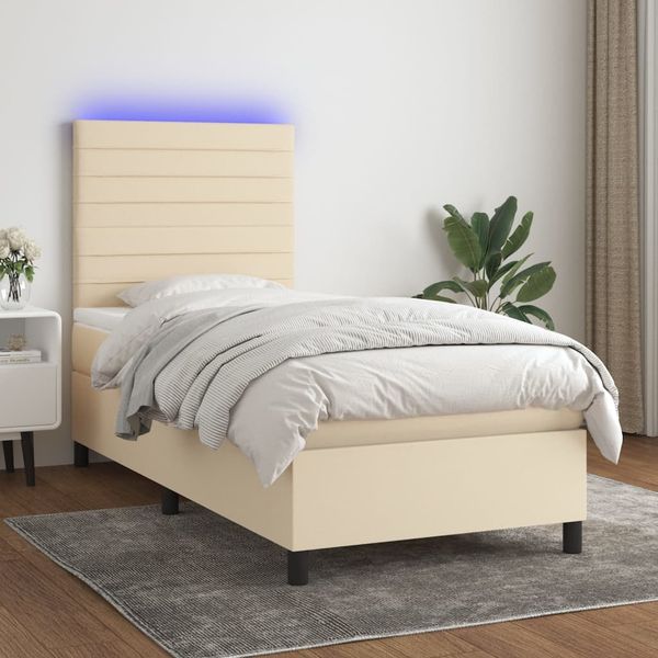 vidaXL Boxspringbett mit Matratze & LED Creme 90x200 cm Stoff 3134930