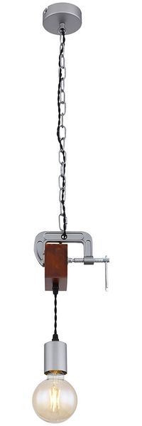 Hängeleuchte, Holz antik Metall verzinkt, Schraubzwinge, H 120 cm