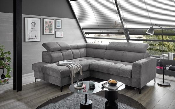 Ecksofa Bavaro elektronischer Sitztiefenverstellung und Breitcord-Bezug Ed Exciting Design