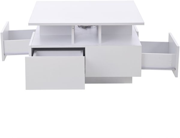 Couchtisch Hochglanz mit LED & 4 Schubladen, 70x70x40 cm, weiß Bild 10