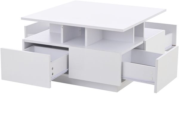 Couchtisch Hochglanz mit LED & 4 Schubladen, 70x70x40 cm, weiß Bild 8