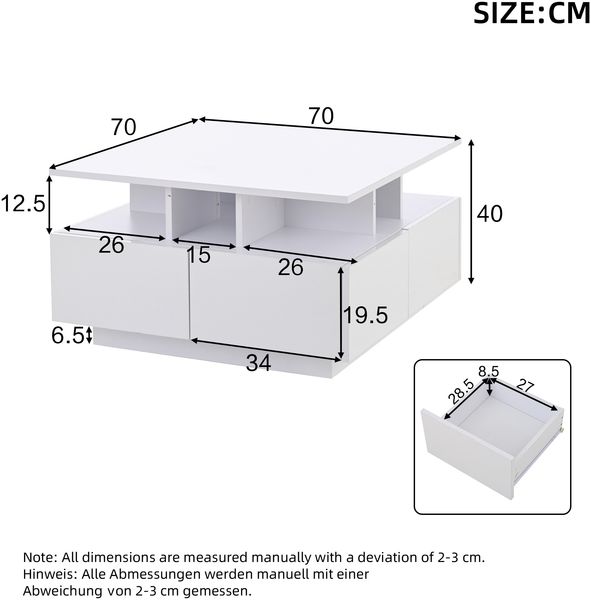 Couchtisch Hochglanz mit LED & 4 Schubladen, 70x70x40 cm, weiß Bild 9