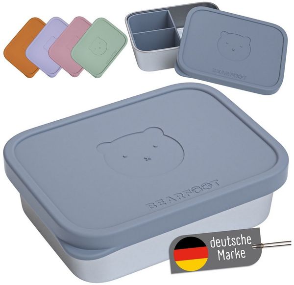 BEARFOOT Lunchbox Brotdose Kinder Edelstahl mit Silikoneinsatz - Blau, Kindergarten und Schule - Mädchen und Jungen, Vesperbox, Snackbox
