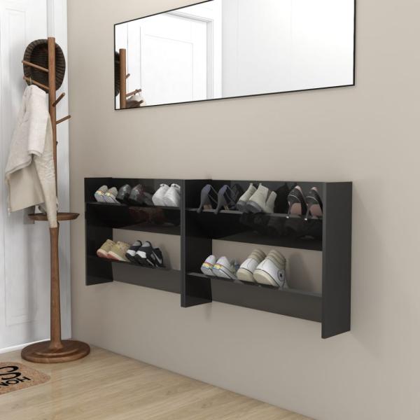 vidaXL Wand-Schuhschränke 2 Stk. Hochglanz-Schwarz 80x18x60cm 806756