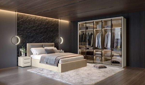Places of Style Drehtürenschrank Opera Parsol-Glastüren, LED-Glasbodenbeleuchtung, mit und ohne Kranz Glastüren, UV-Lack, LED-Innenbeleuchtung, Soft-Close-Funktion