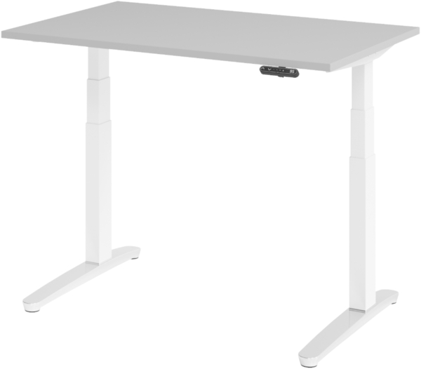 bümö elektrisch höhenverstellbarer Schreibtisch 120x80 cm mit Memory-Steuerung - Design Schreibtisch höhenverstellbar elektrisch, elektrischer Schreibtisch grau, Gestell weiß/alu, XBHM12-5-WC