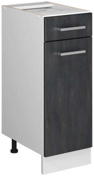 Vicco Schubunterschrank R-Line Schwarz Beton Weiß 30 cm mit Arbeitsplatte Weiß-Marmor