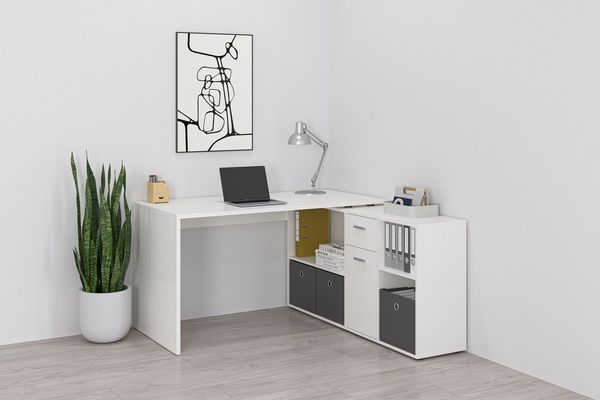 FMD Möbel - LEXO/LEX - Schreibtisch - melaminharzbeschichtete Spanplatte - weiß - 135,7 x 74,2 x 135,7cm