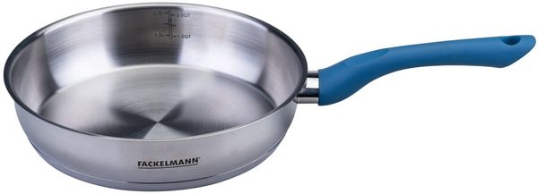 Fackelmann Bratpfanne Essential Ø 24 cm aus hochwertigem Edelstahl 18/10, ergonomischer Bakelit-Griff, universell für alle Herdarten geeignet, Blau
