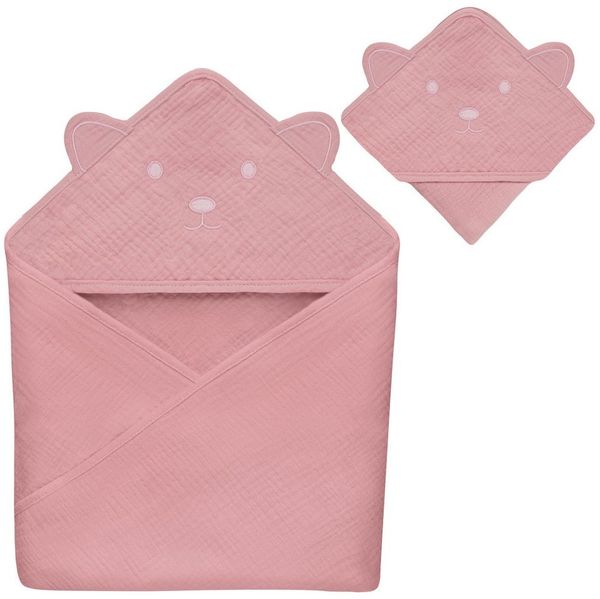 Lionelo Muslin Hooded Towel Musselintuch mit Kapuze für Babys nach dem Baden 80x80 cm, Atmungsaktives Weiches Baby-Badetuch Naturstoff 6 Farben