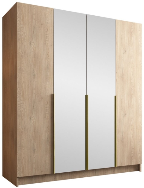 Drehtürenschrank Salkor II, Kleiderschrank mit 4 Türen, Frontspiegel (Farbe: Eiche Cremona / Eiche Cremona + Gold)