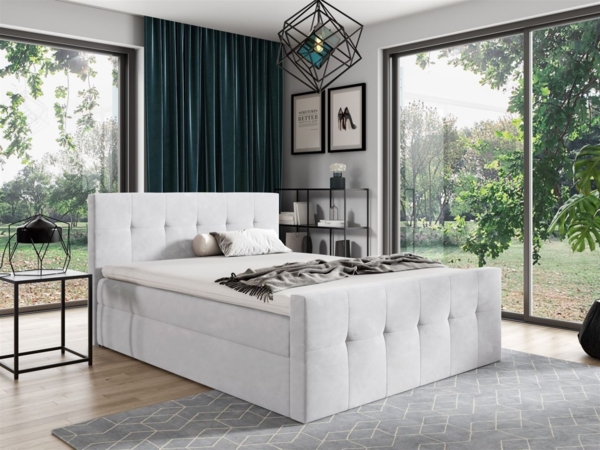 Boxspringbett Schlafzimmerbett OWEN 120x200cm Stoff Weiss