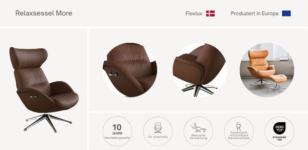 FLEXLUX Relaxsessel Fernsehsessel More, ergonomisch, drehbar, robuster Fuß, Scandi, Premium Komfort, Rücken- und Kopfteilverstellung, Drehbar, Fuß Alu